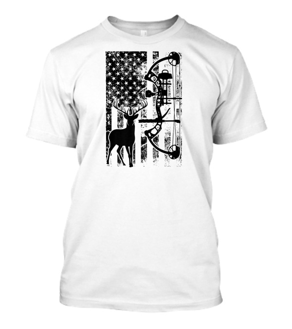 I Love Bow Hunting Deer American Flag T-Shirt