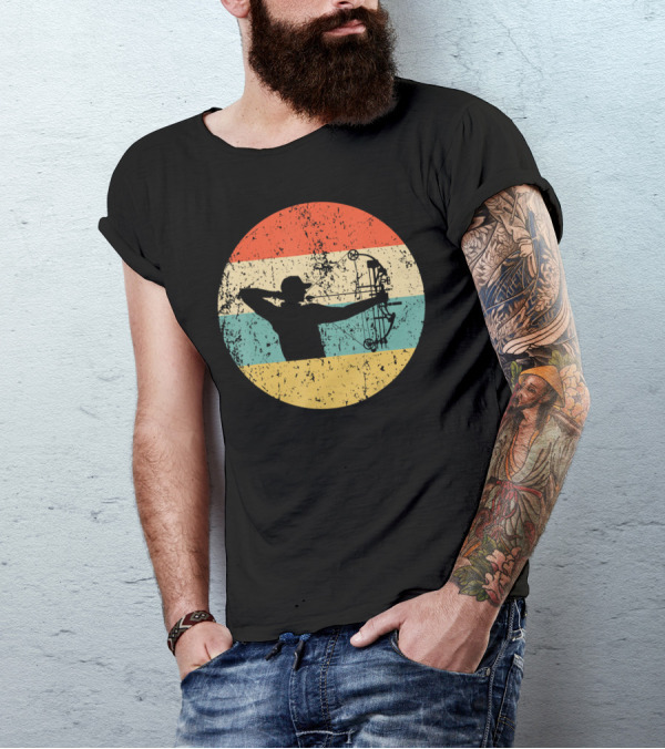 Bow Hunting Vintage Retro Archery Silhouette Circle T-Shirt