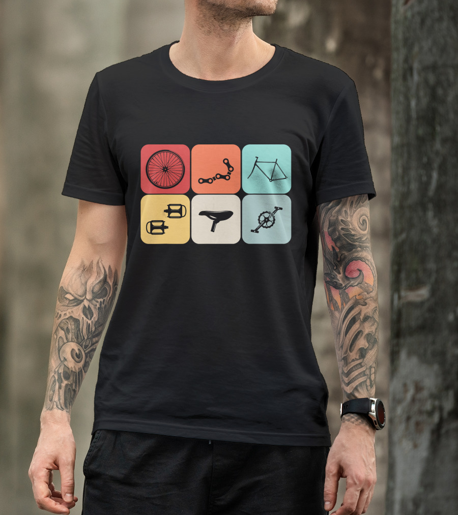 Bicycle Cycling Cyclist Wheel Chain Frame Pedal Saddle Gear T-Shirt
