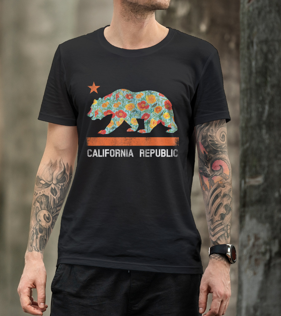 California Republic Bear Star Poppy T-Shirt