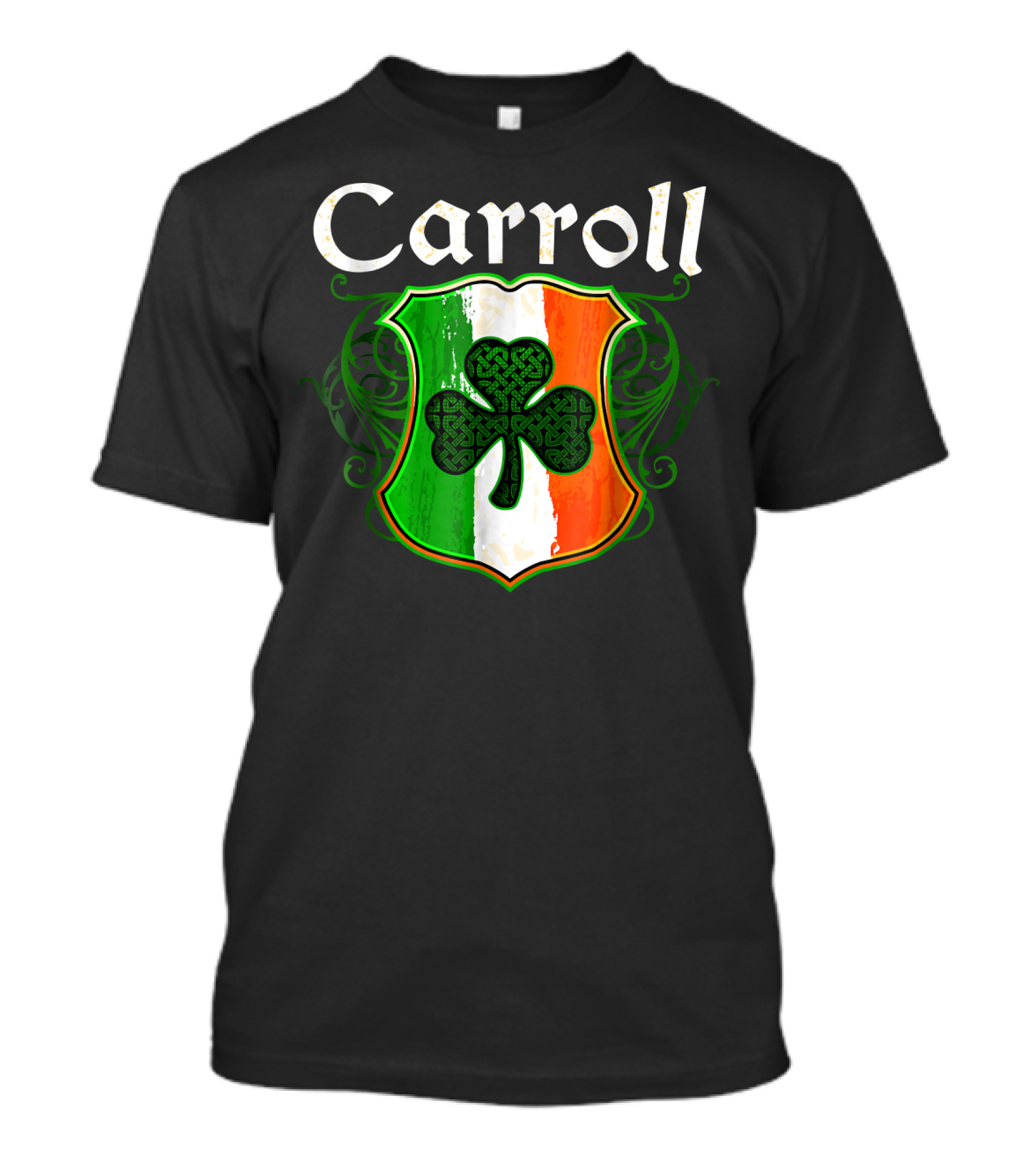 Carroll Surname Irish Flag Crest With Shamrock T-Shirt