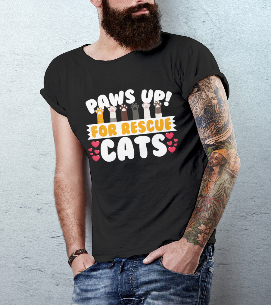 Paws Up For Rescue Cats Hearts Cute Birthday T-Shirt