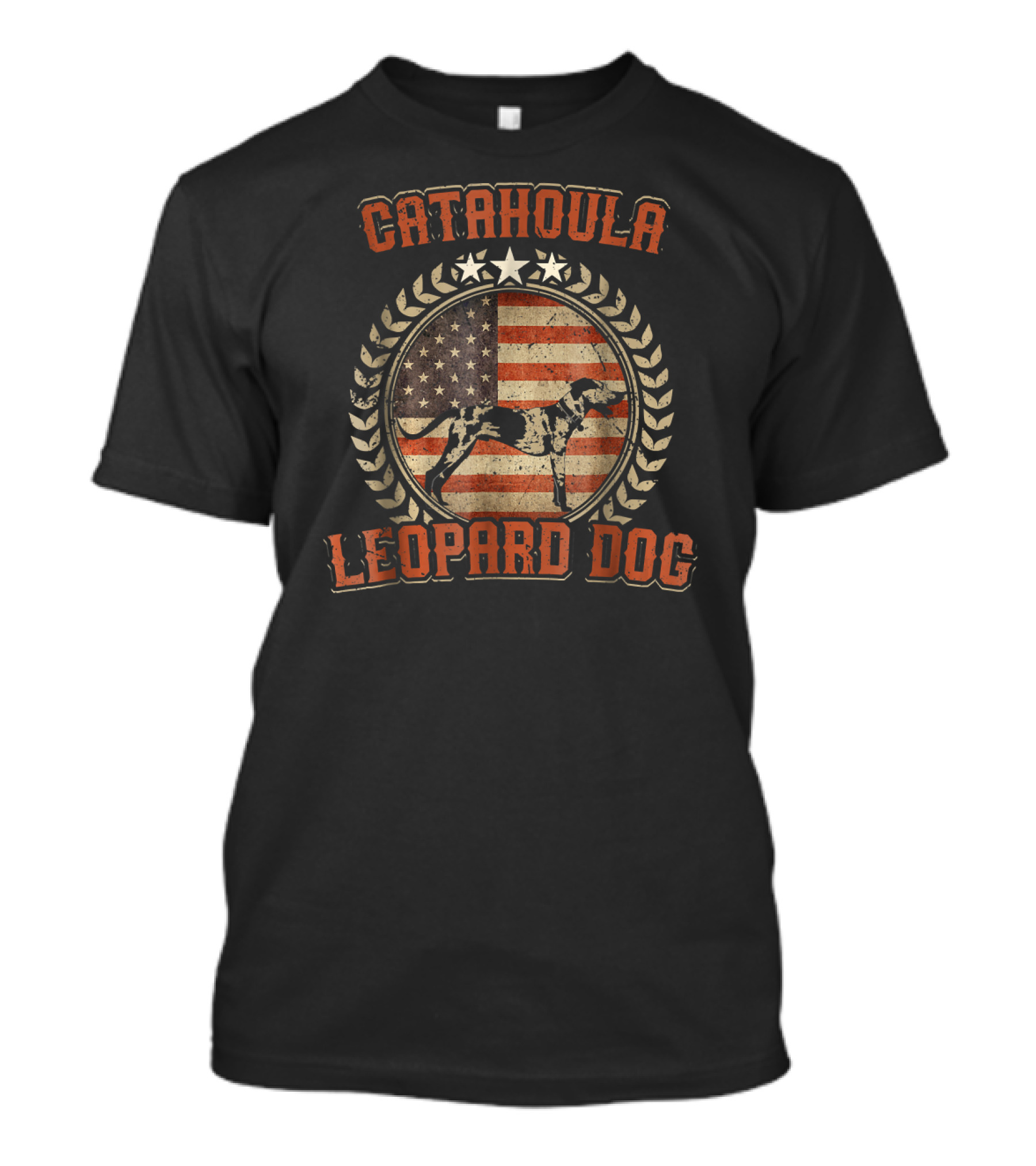 Catahoula Leopard Dog American Flag Stars And Stripes Circle Badge T-Shirt