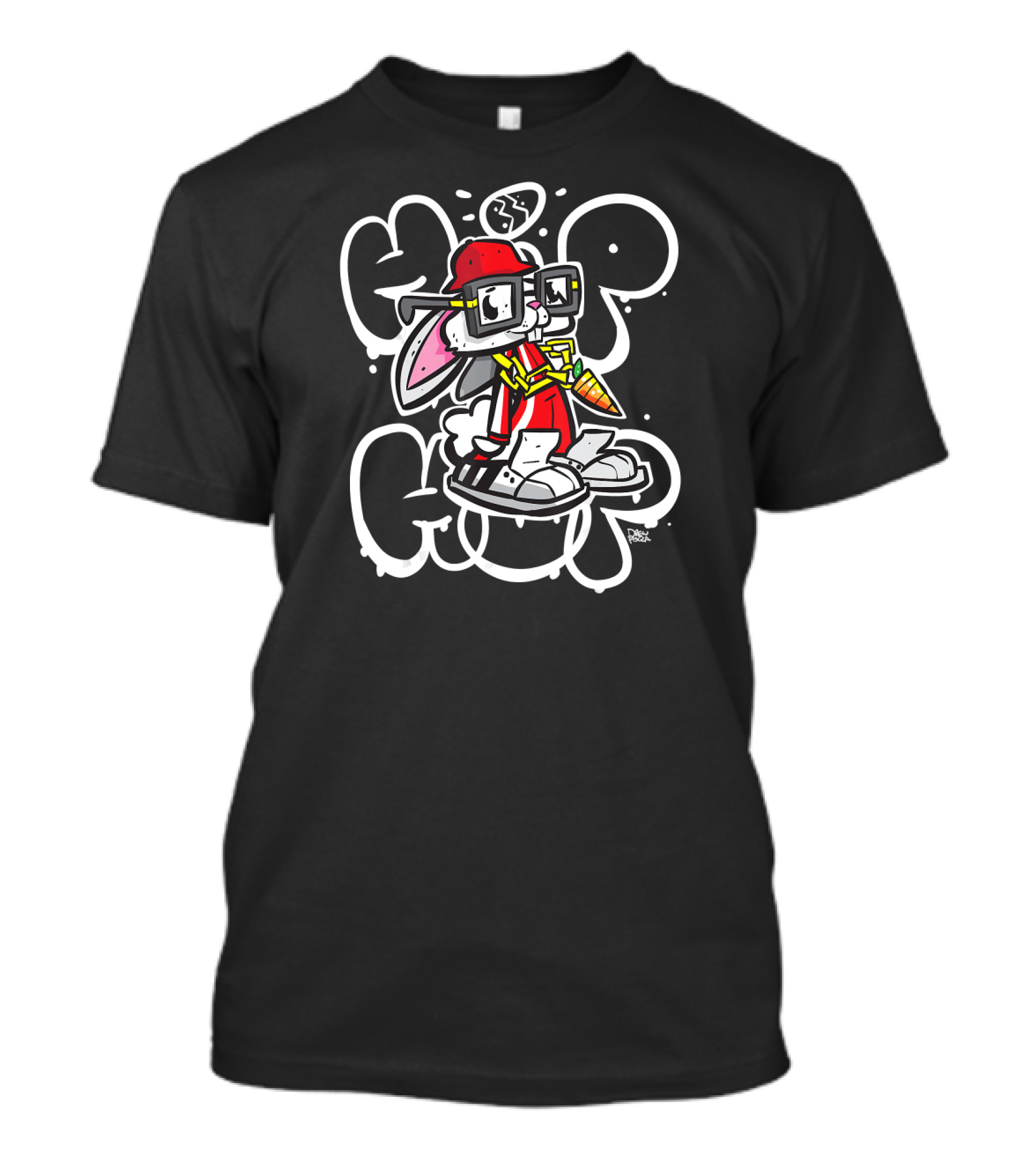 Hip Hop Easter Bunny Old School Bubble Graffiti T-Shirt