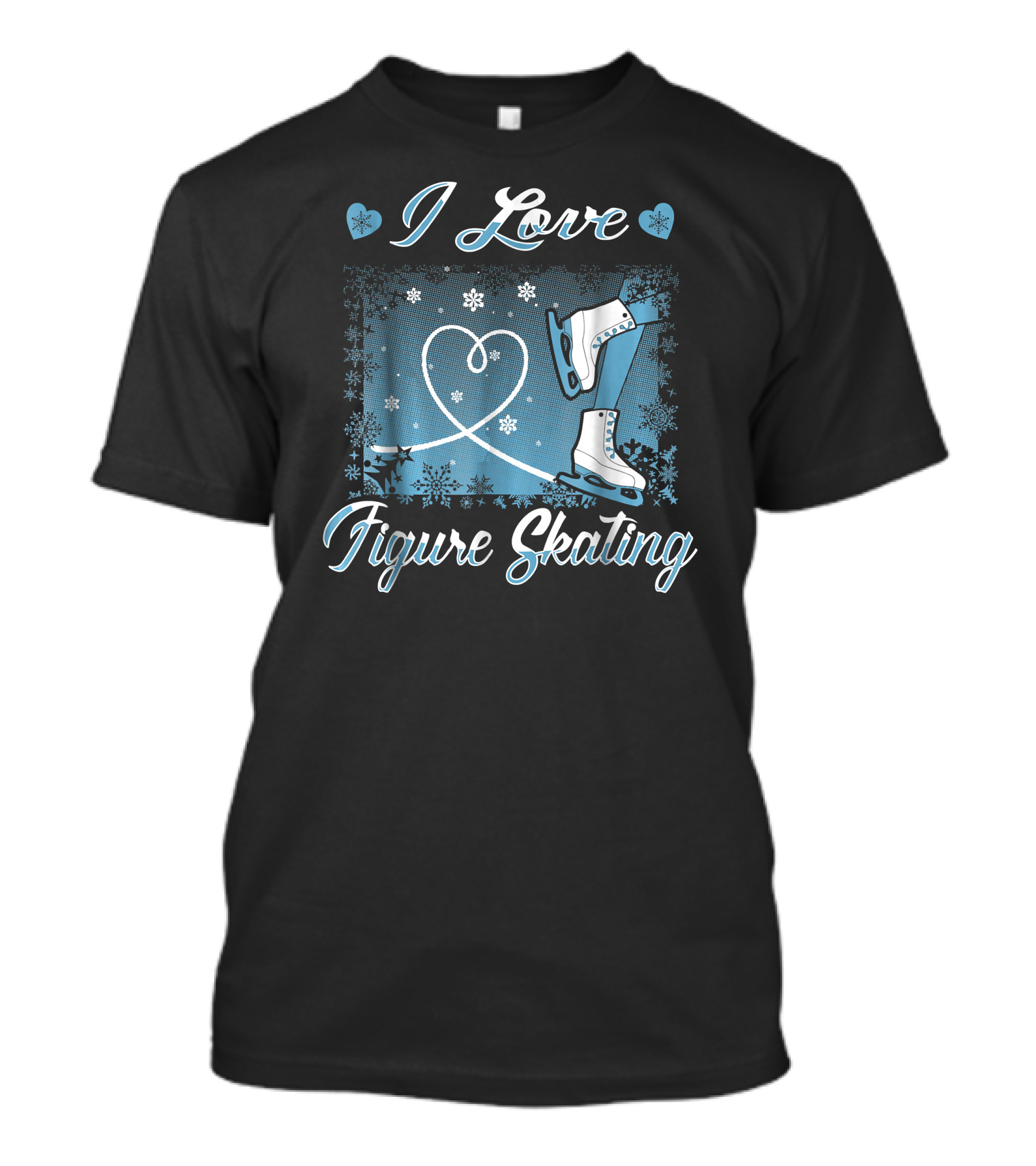 I Love Figure Skating Heart Design With Ice Skater And Snowflakes T-Shirt