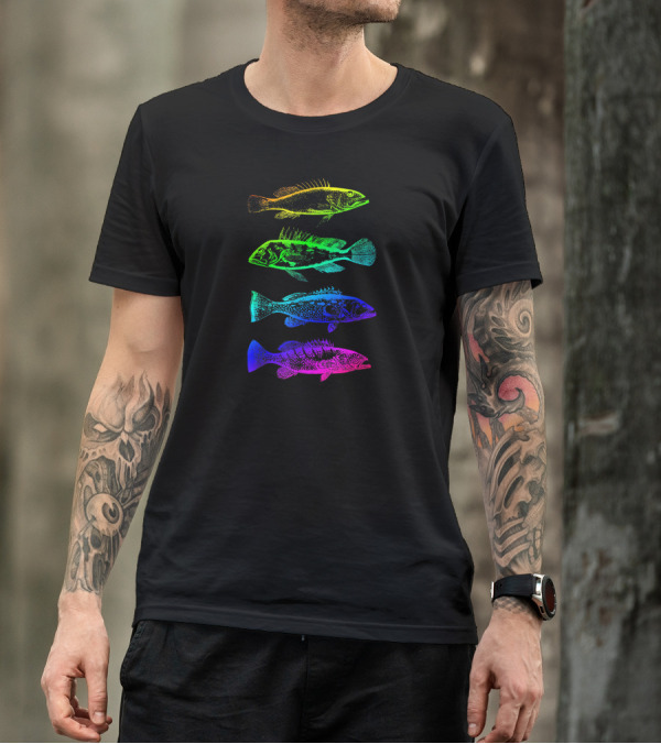 I Love Fishing Marine Sea Bass Rainbow Darwi Multicolor Fish T-Shirt