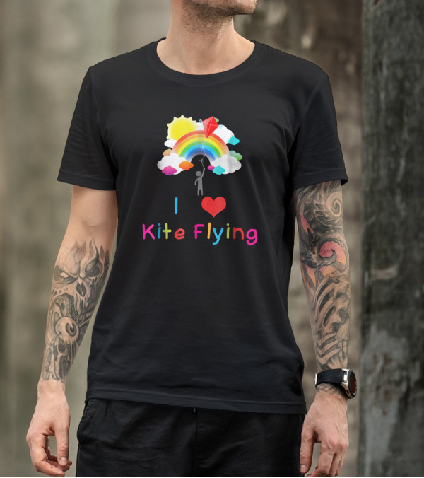 I Love Heart Kite Flying Rainbow Clouds Sun T-Shirt