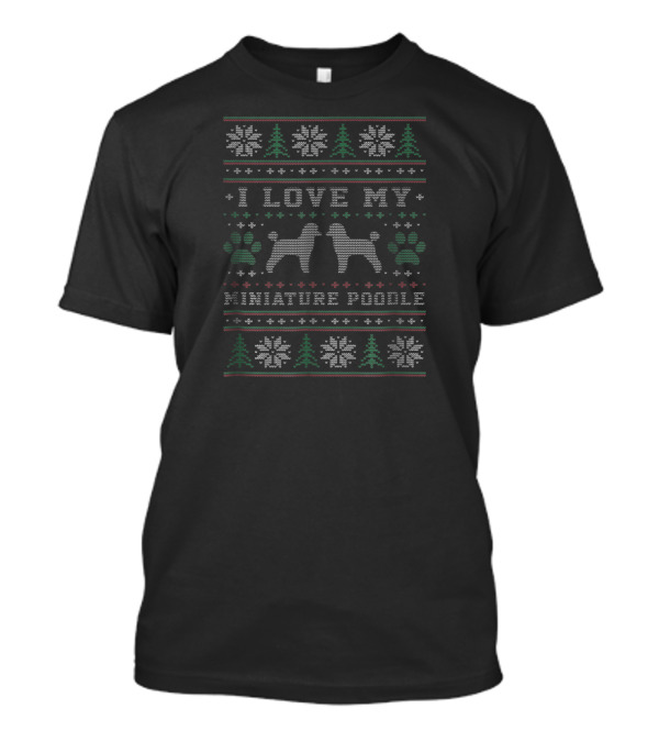 I Love My Miniature Poodle Festive Knitting Pattern With Poodle Silhouettes And Paw Prints T-Shirt