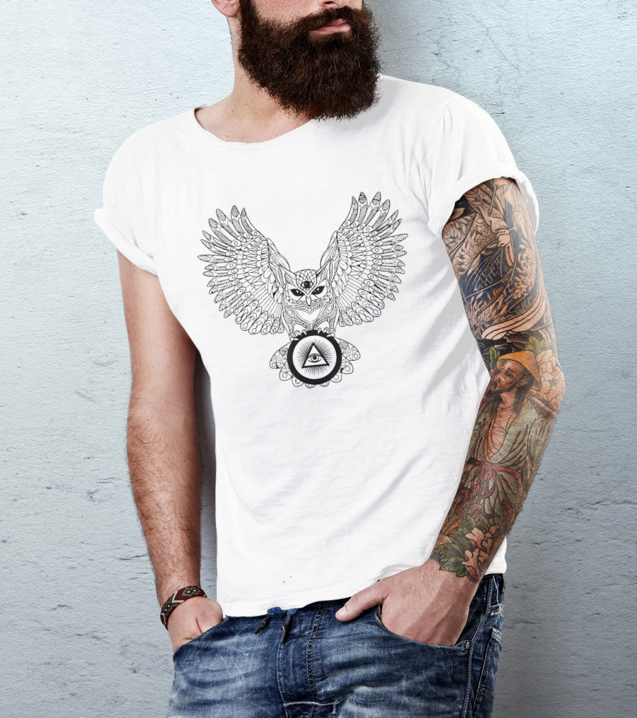 Illuminati Owl All-Seeing Eye Symbol Owl Wings Triangular Eye T-Shirt