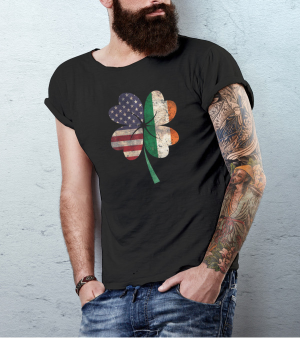 Irish American Flag Shamrock Stars And Stripes Clover T-Shirt