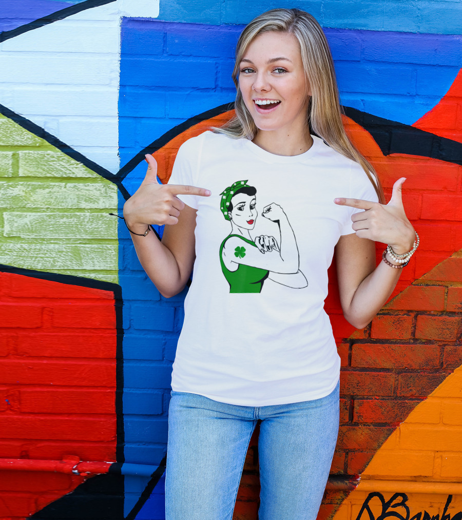 Rosie The Riveter Irish Shamrock St Patricks Iconic T-Shirt