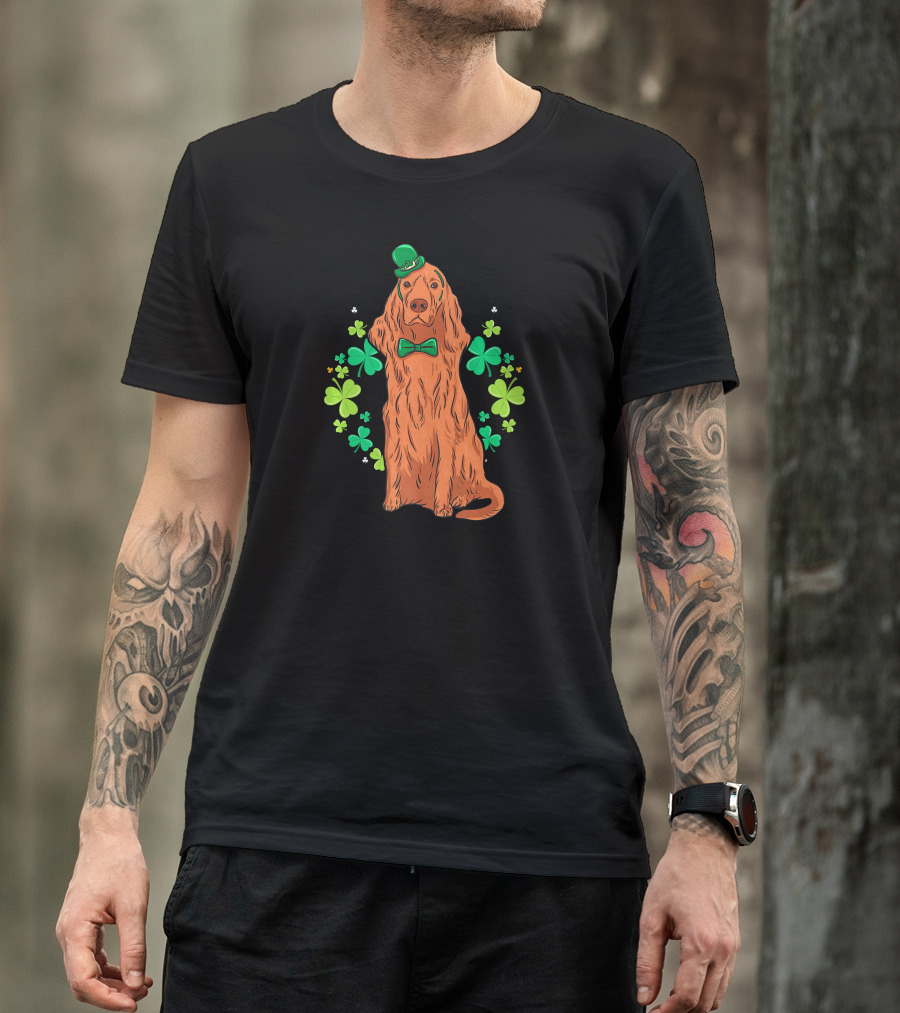 Irish Setter Dog With Shamrocks And Green Bowler Hat T-Shirt