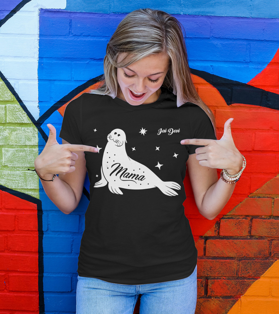 Jai DeVi Mama Seal With Stars And Leopard Spots T-Shirt