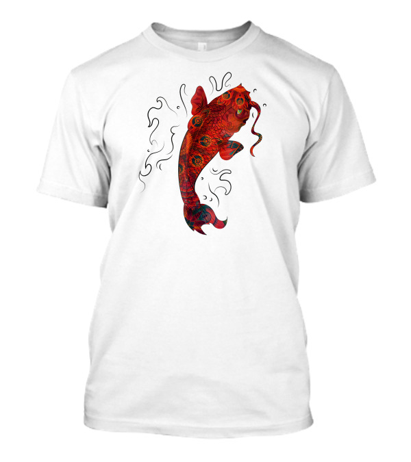 Japanese Koi Fish Red Blue Orang Vibrant Water Swirls T-Shirt