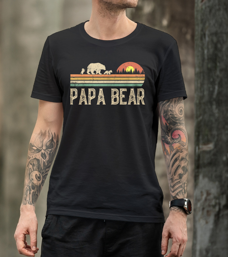 Papa Bear Vintage Sunset Bear Family Wildling Dad T-Shirt