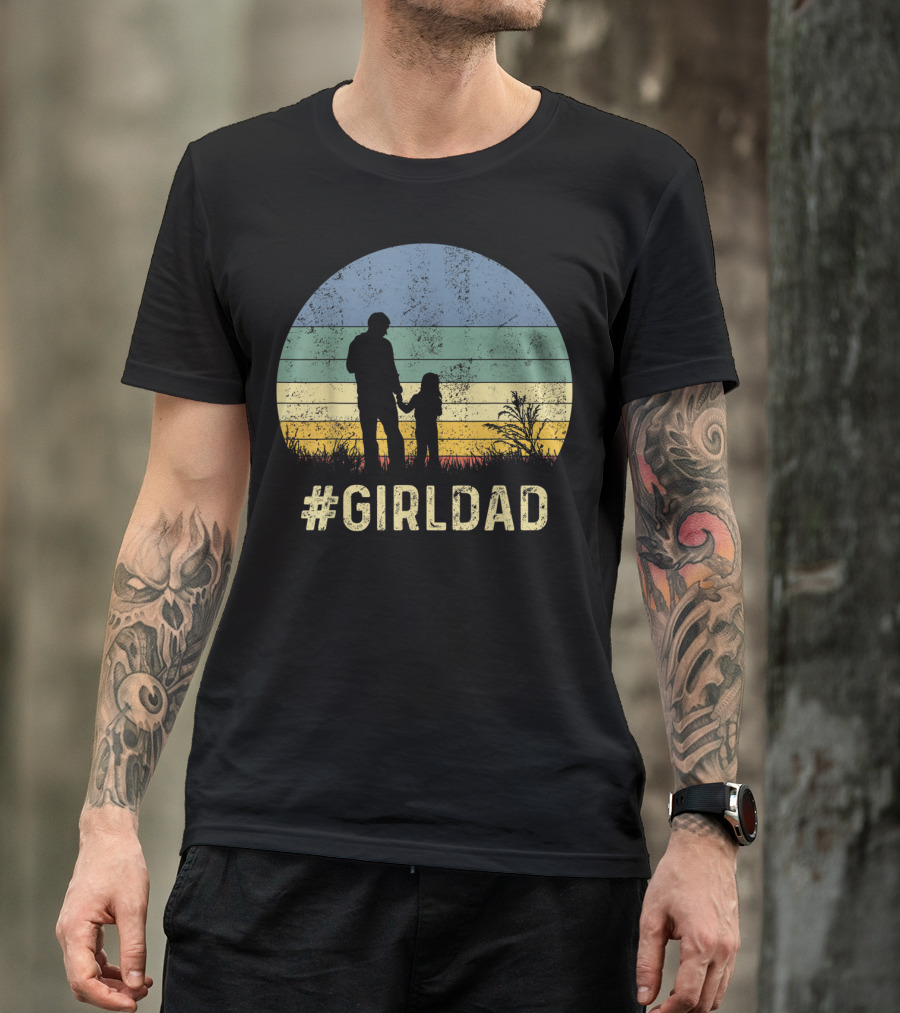Father And Daughter Vintage Sunset #GirlDad T-Shirt