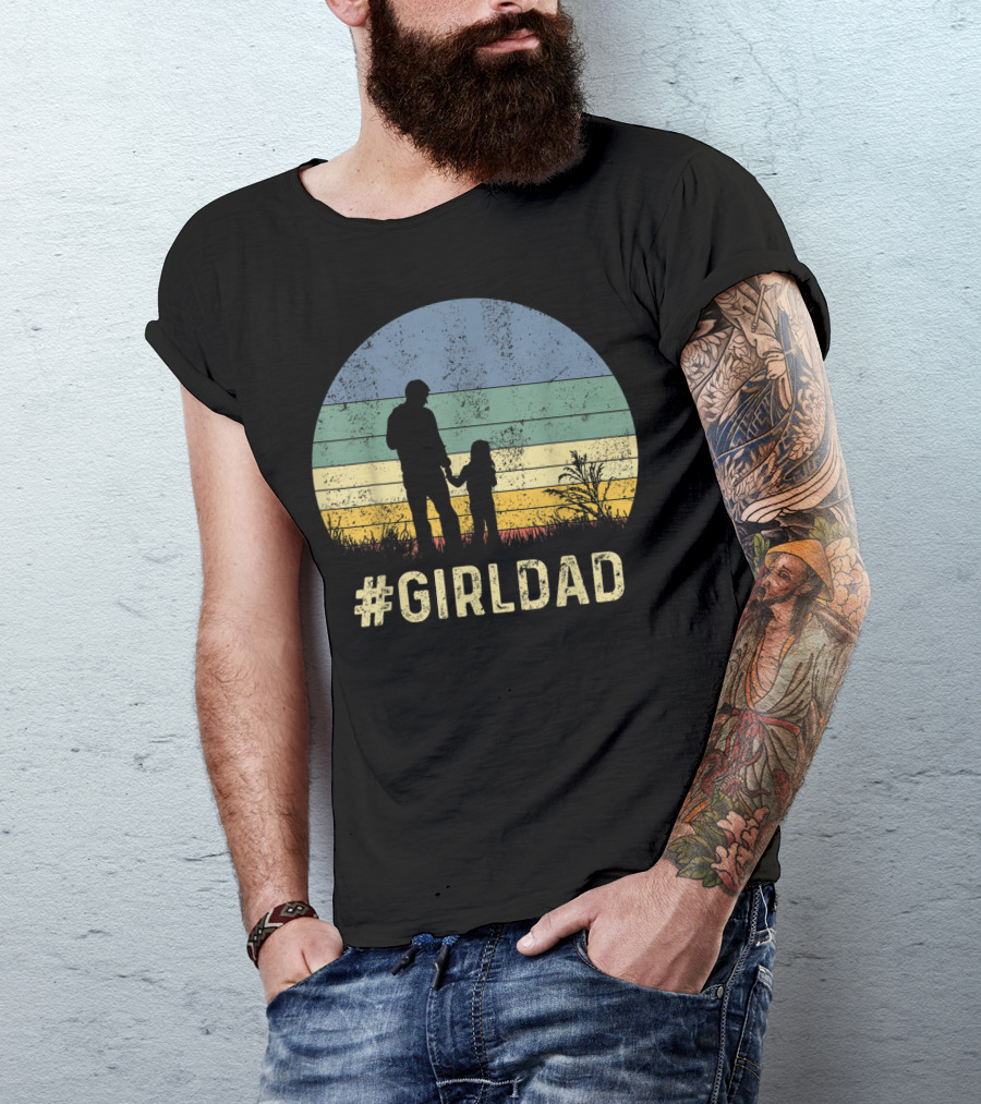 Father And Daughter Vintage Sunset #GirlDad T-Shirt