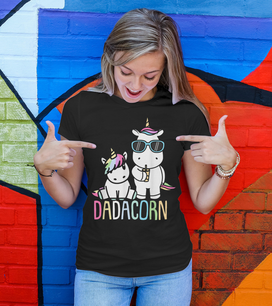 Funny Dadacorn Unicorn Dad Baby With Cute Rainbow Horns And Pastel Colors T-Shirt