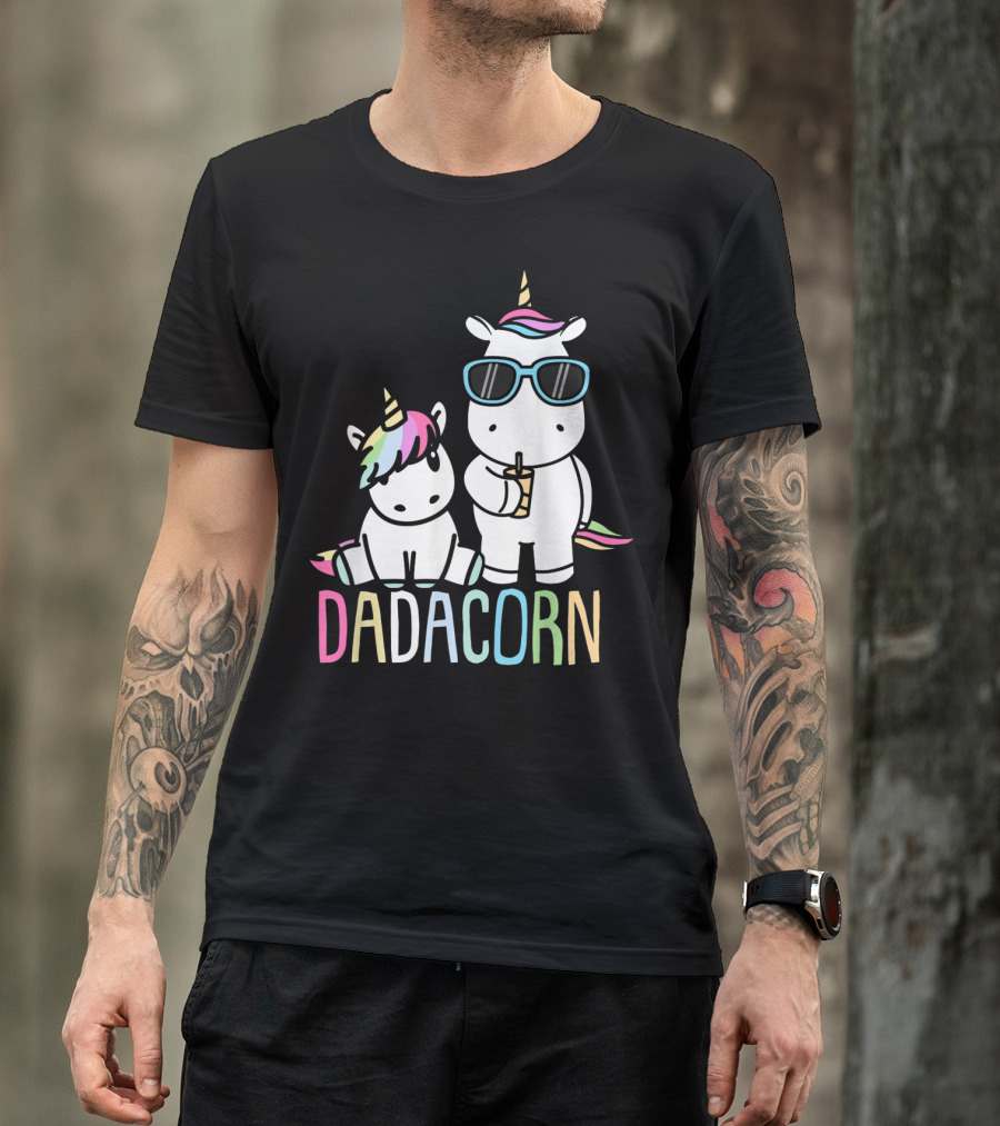 Funny Dadacorn Unicorn Dad Baby With Cute Rainbow Horns And Pastel Colors T-Shirt