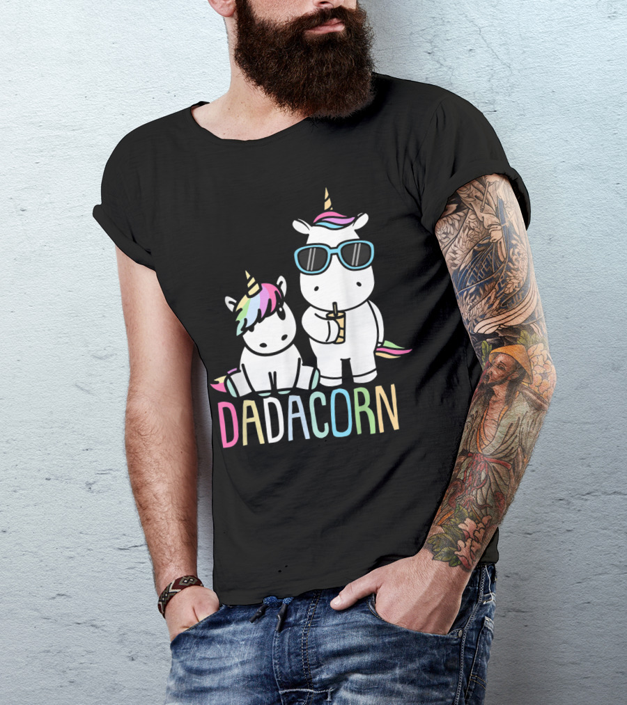 Funny Dadacorn Unicorn Dad Baby With Cute Rainbow Horns And Pastel Colors T-Shirt