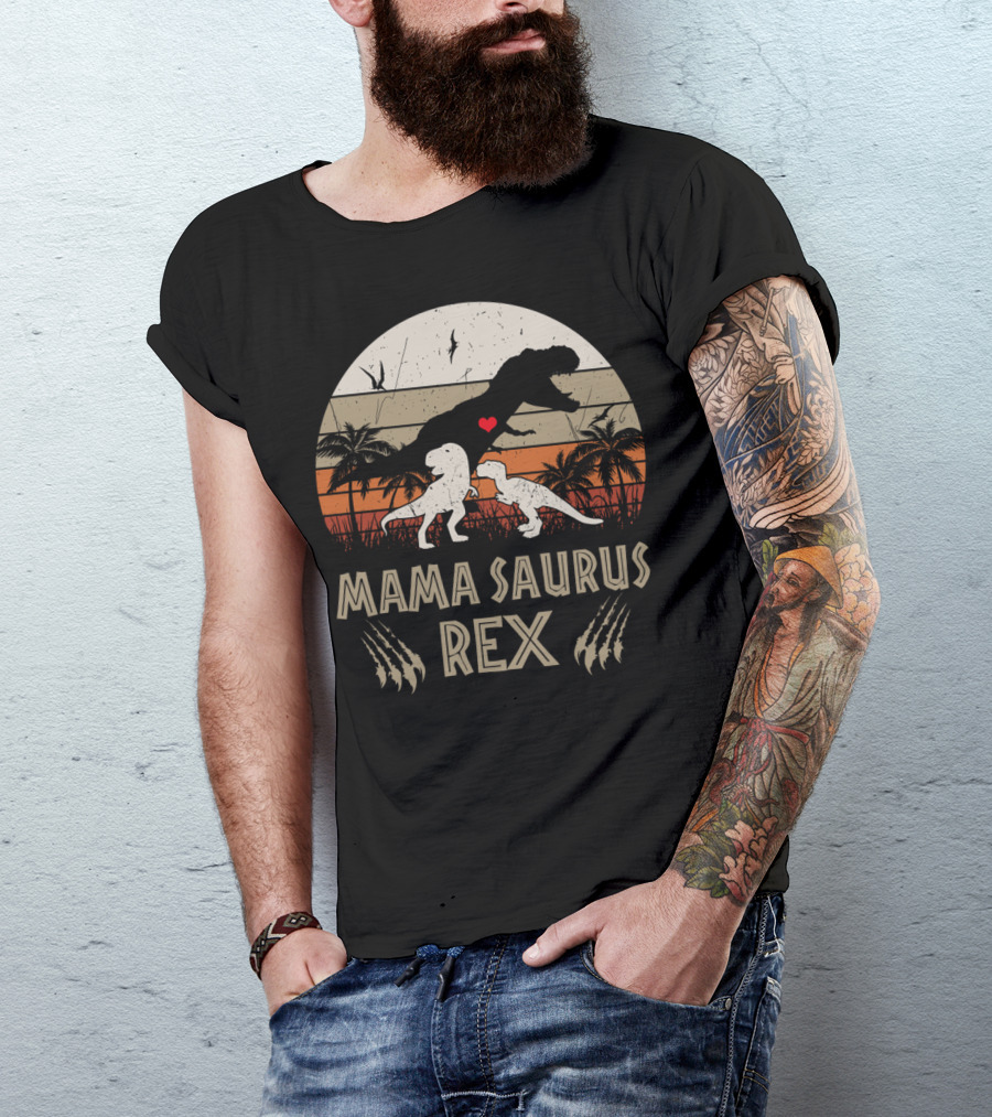 Mamasaurus Rex Cool Mom Dinosaur Scene With Heart And Claw Marks T-Shirt