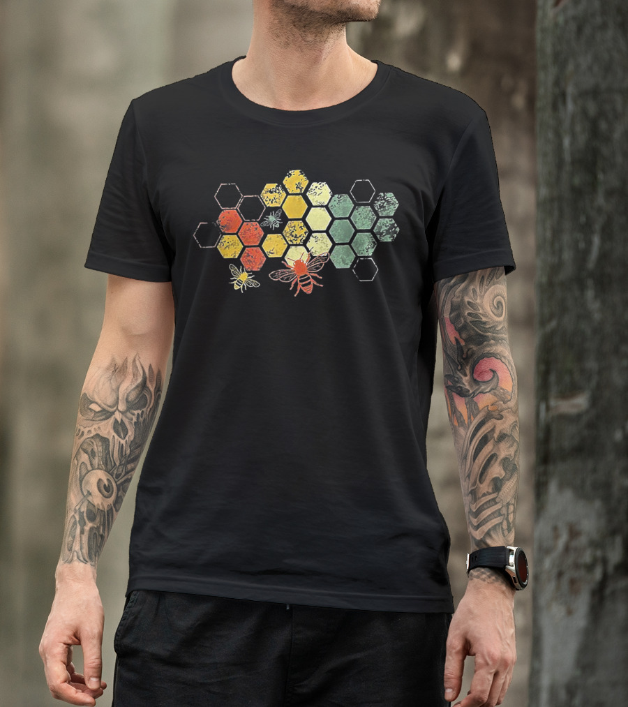 Beekeeper Beekeeping Honey Vintage Honeycomb Bees Hexagon T-Shirt