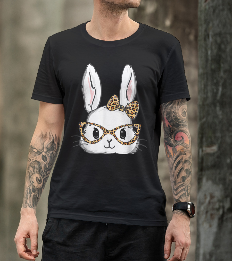 Bunny Rabbit Leopard Glasses Bow Easter T-Shirt