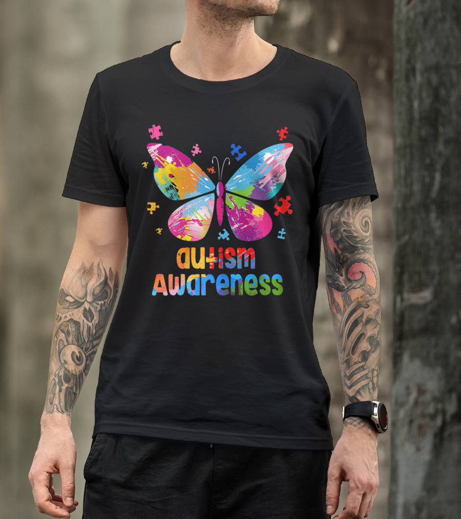 Autism Awareness Butterfly Puzzle Piece Girls T-Shirt