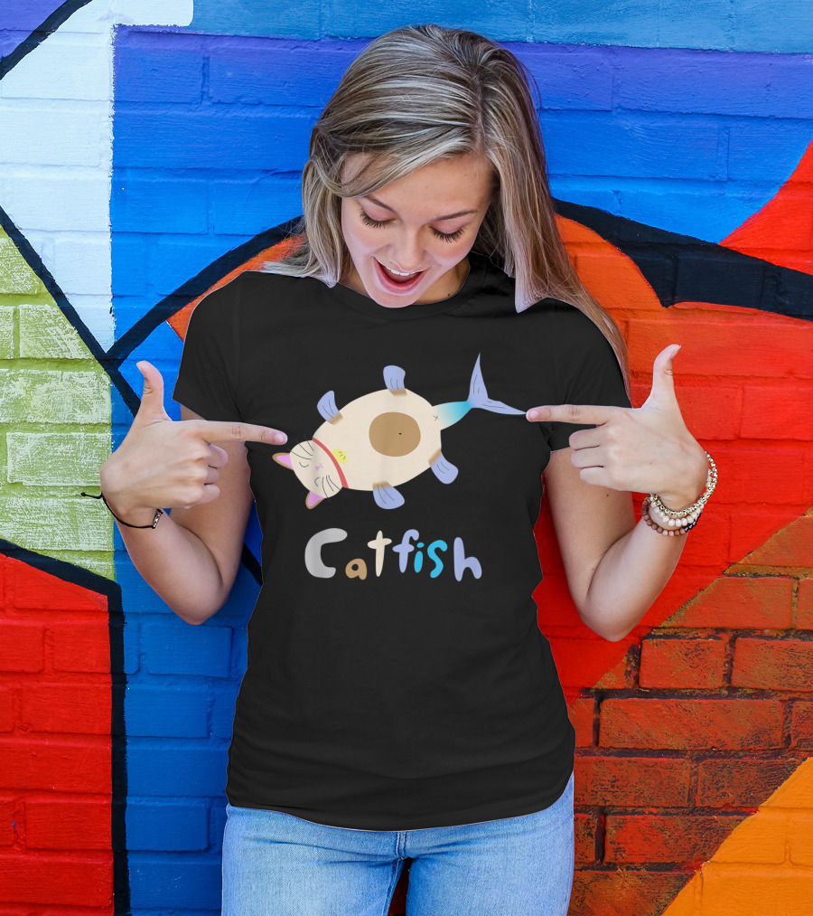 Catfish Sleeping Cat Head Fish Body Playful T-Shirt