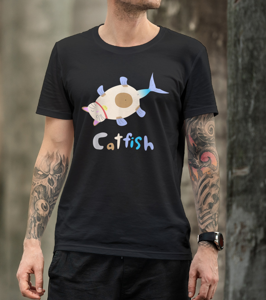 Catfish Sleeping Cat Head Fish Body Playful T-Shirt
