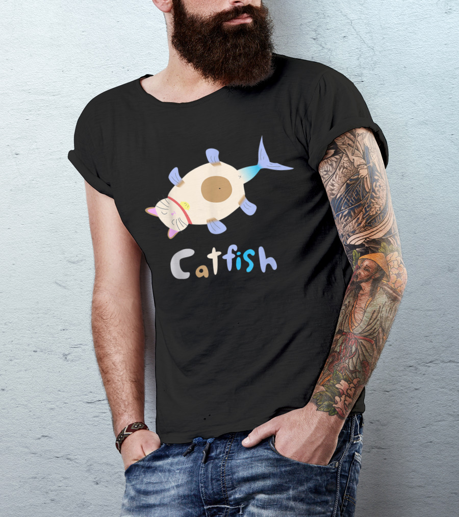 Catfish Sleeping Cat Head Fish Body Playful T-Shirt