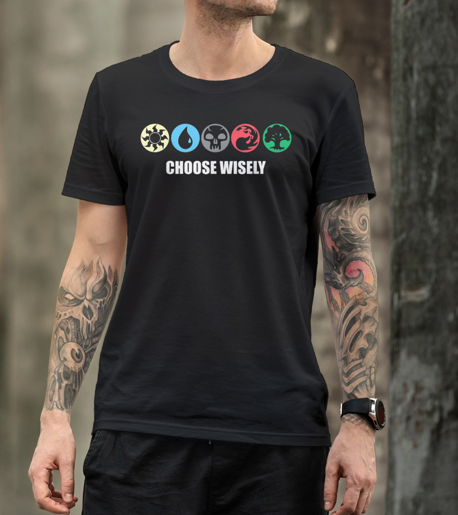 Mana Symbols Gathering Magic Choose Wisely Blue Red Green Iconic Fantasy Elements T-Shirt