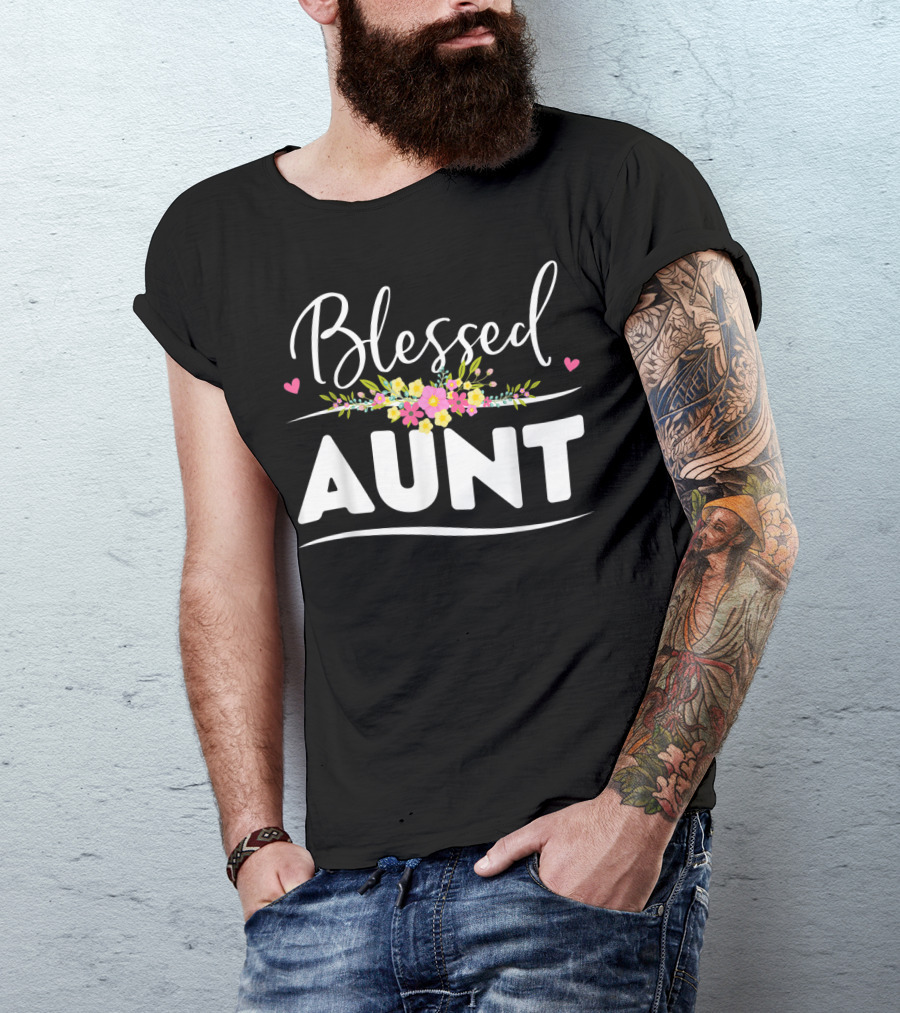 Blessed Aunt Floral Aunt Heart Accents Floral Arrangement T-Shirt