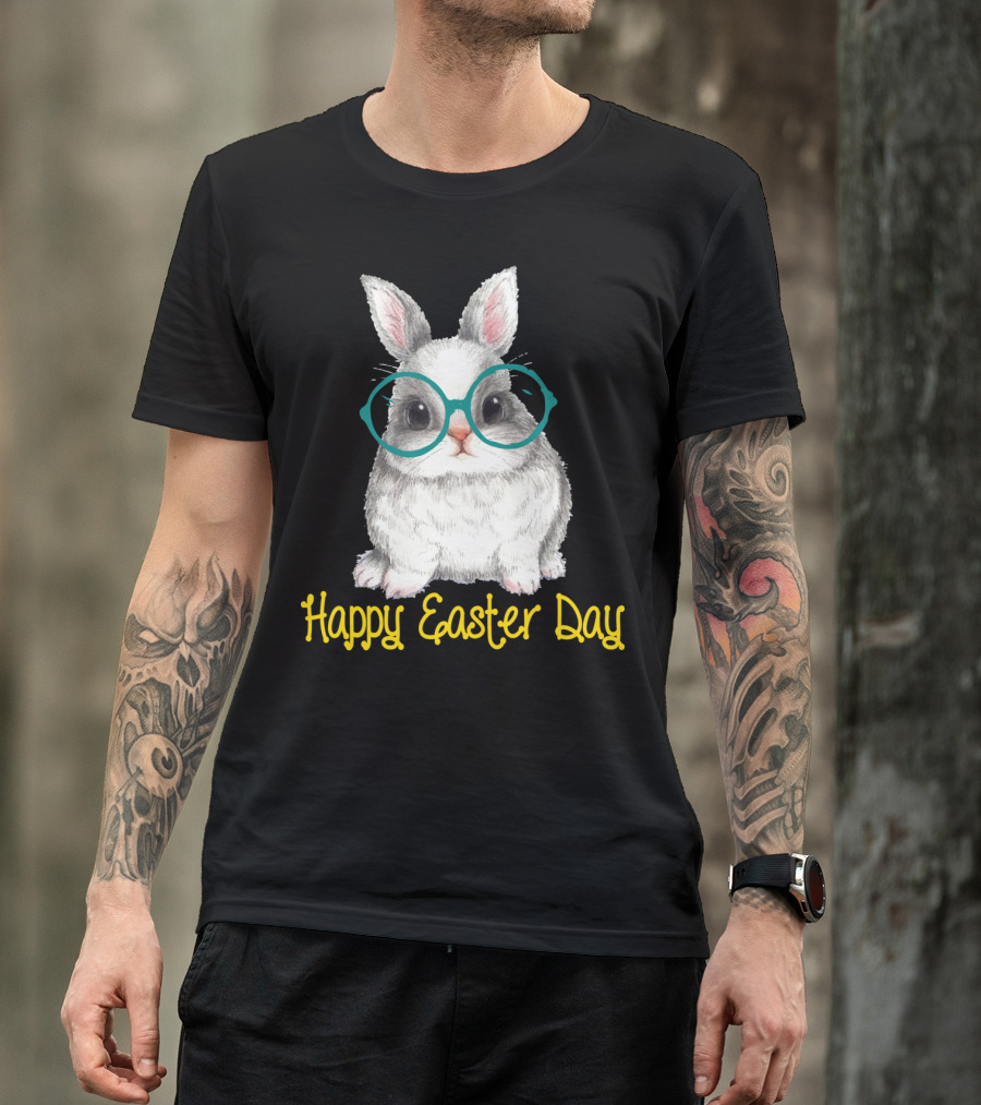 Happy Easter Day Bunny With Glasses T-Shirt