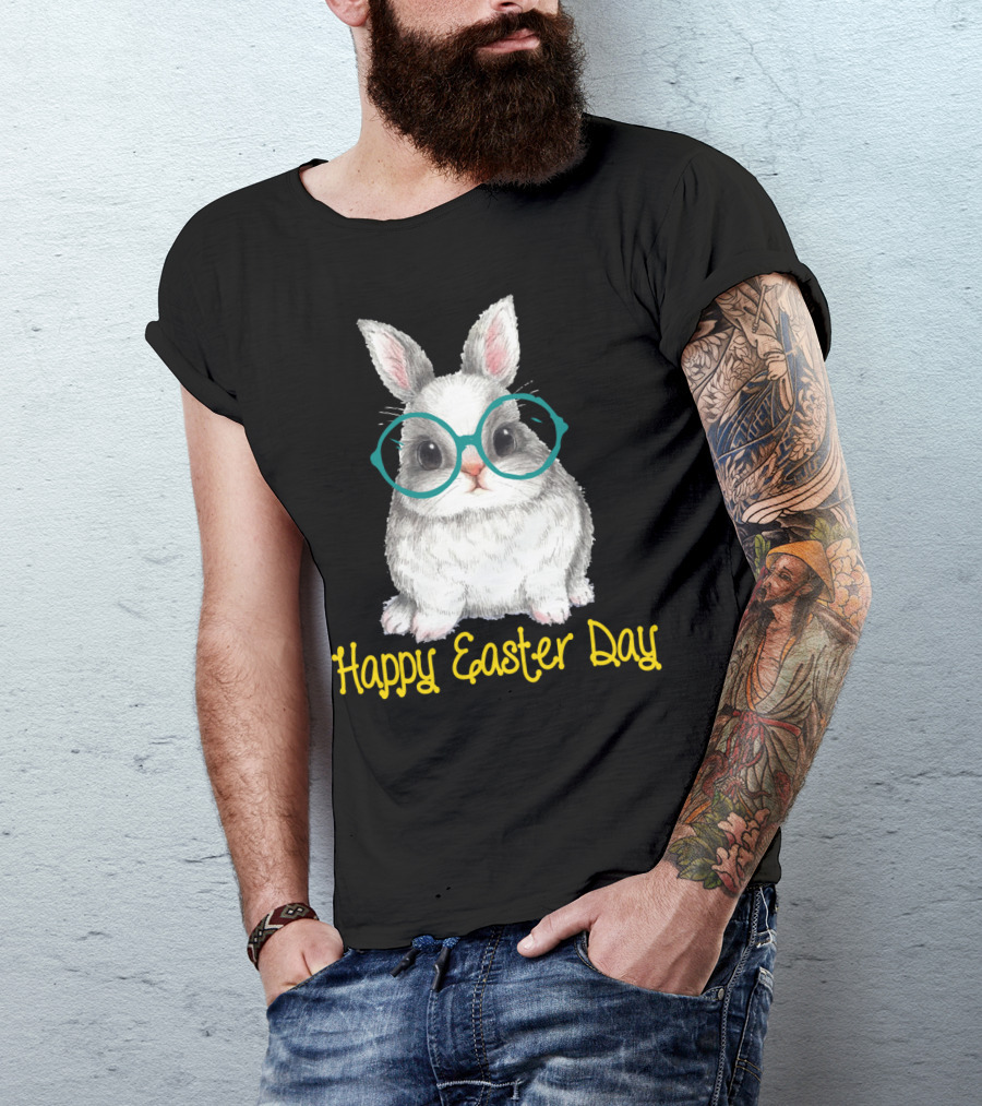 Happy Easter Day Bunny With Glasses T-Shirt