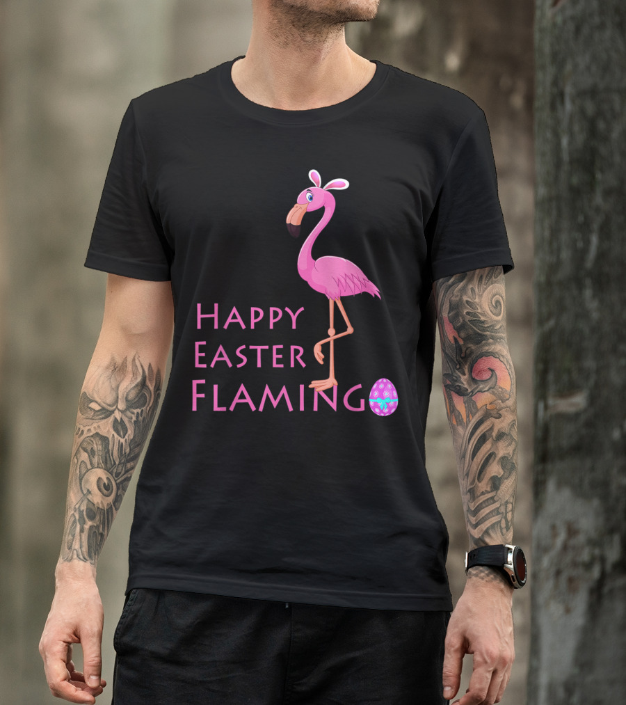 Happy Easter Flamingo Pink Bird Eggs Basket Women T-Shirt