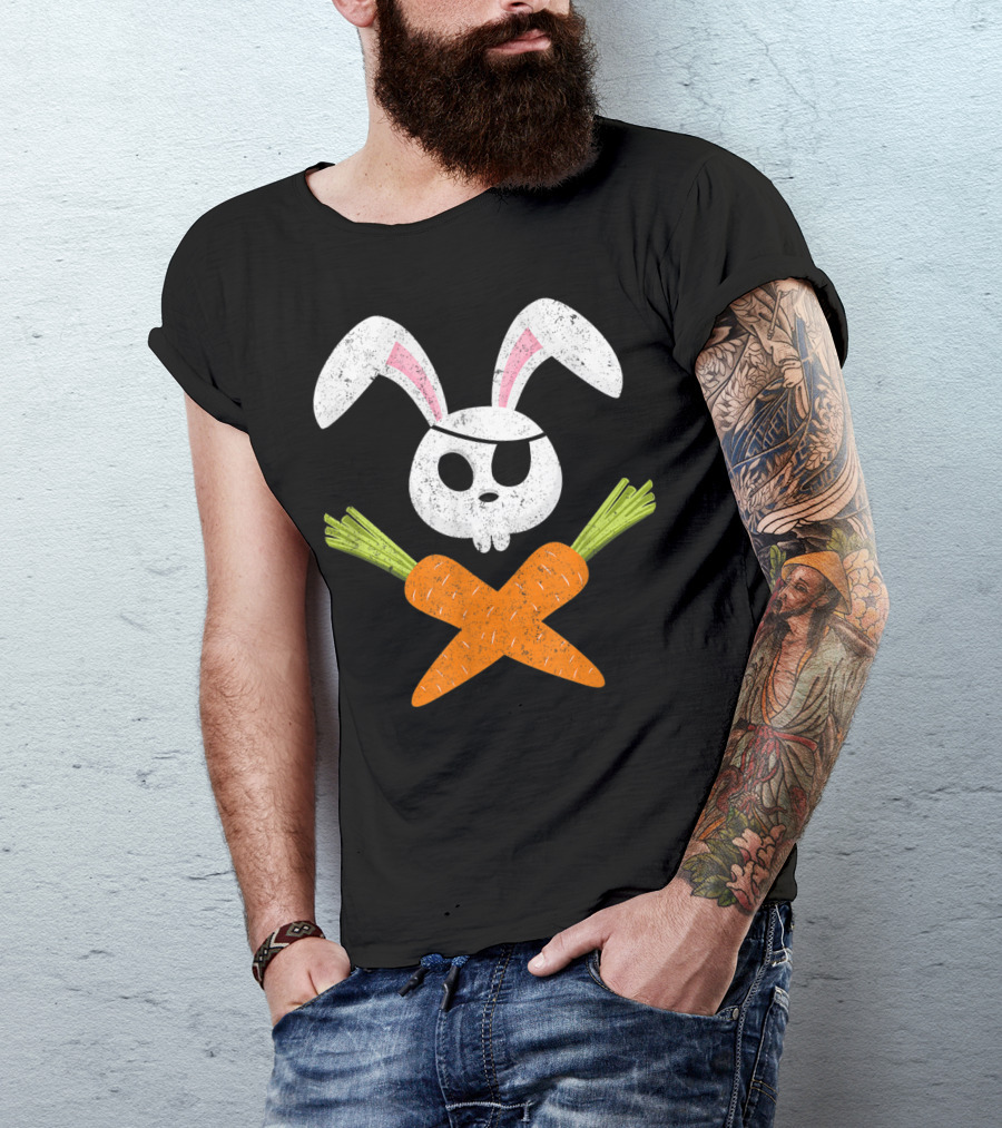Funny Easter Bunny Rabbit Pirate Skull With Crossed Carrots T-Shirt