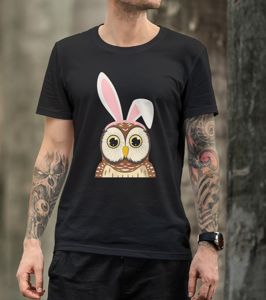 Funny Owl Bunny Ear Easter Egg Hunting Rabbit Day T-Shirt