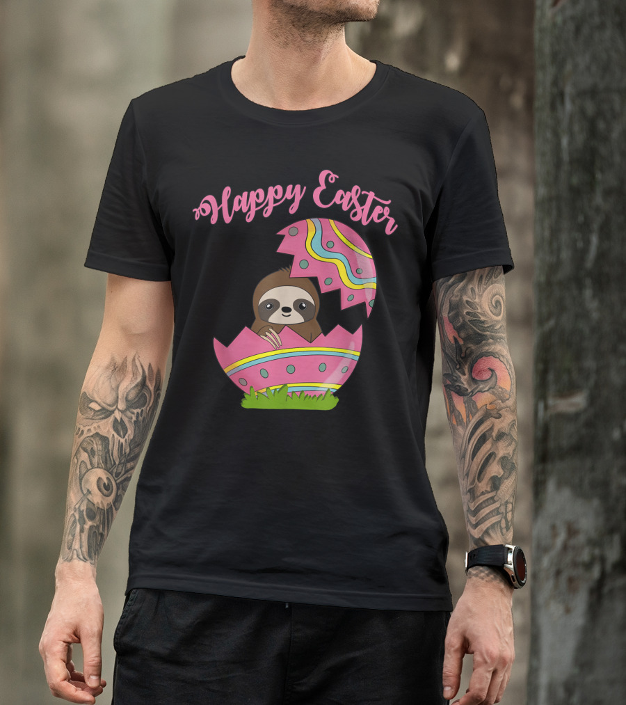 Happy Easter Sloth In Colorful Easter Egg T-Shirt