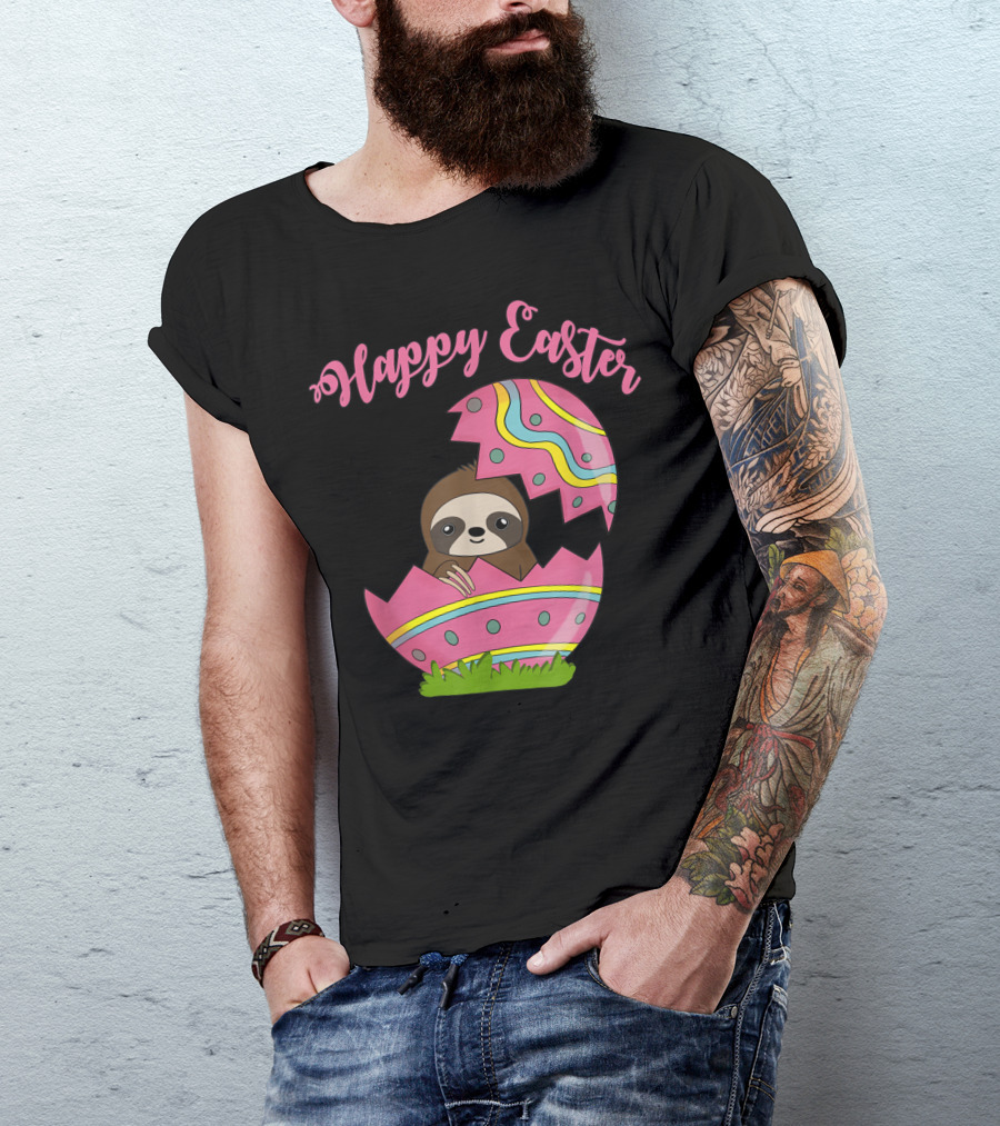 Happy Easter Sloth In Colorful Easter Egg T-Shirt