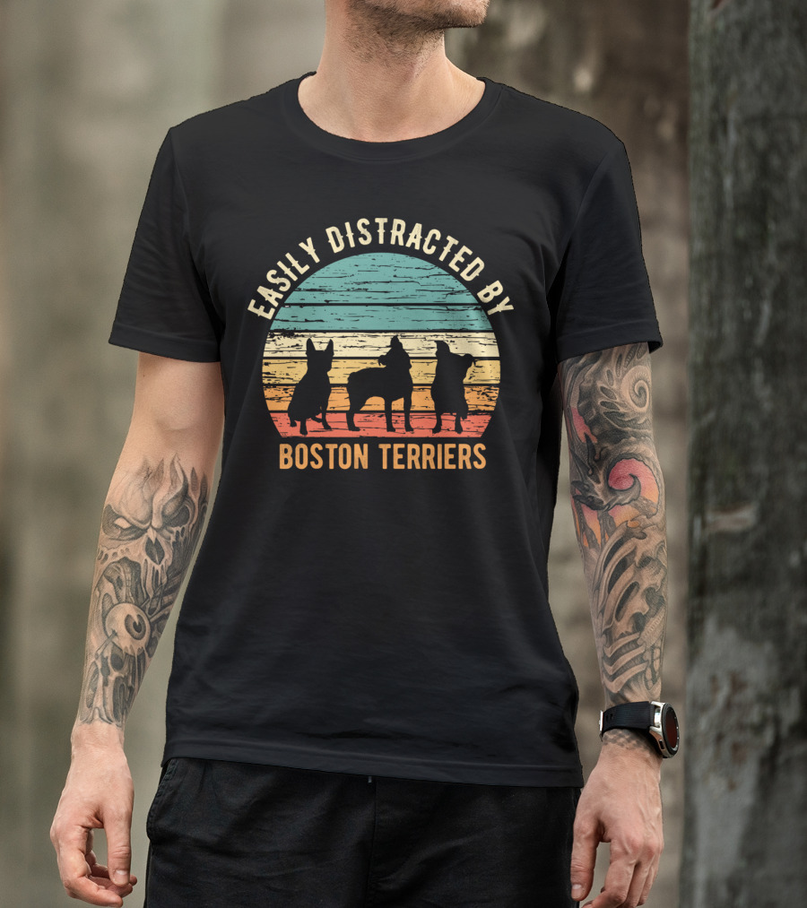 Easily Distracted By Boston Terriers Vintage Sunset T-Shirt