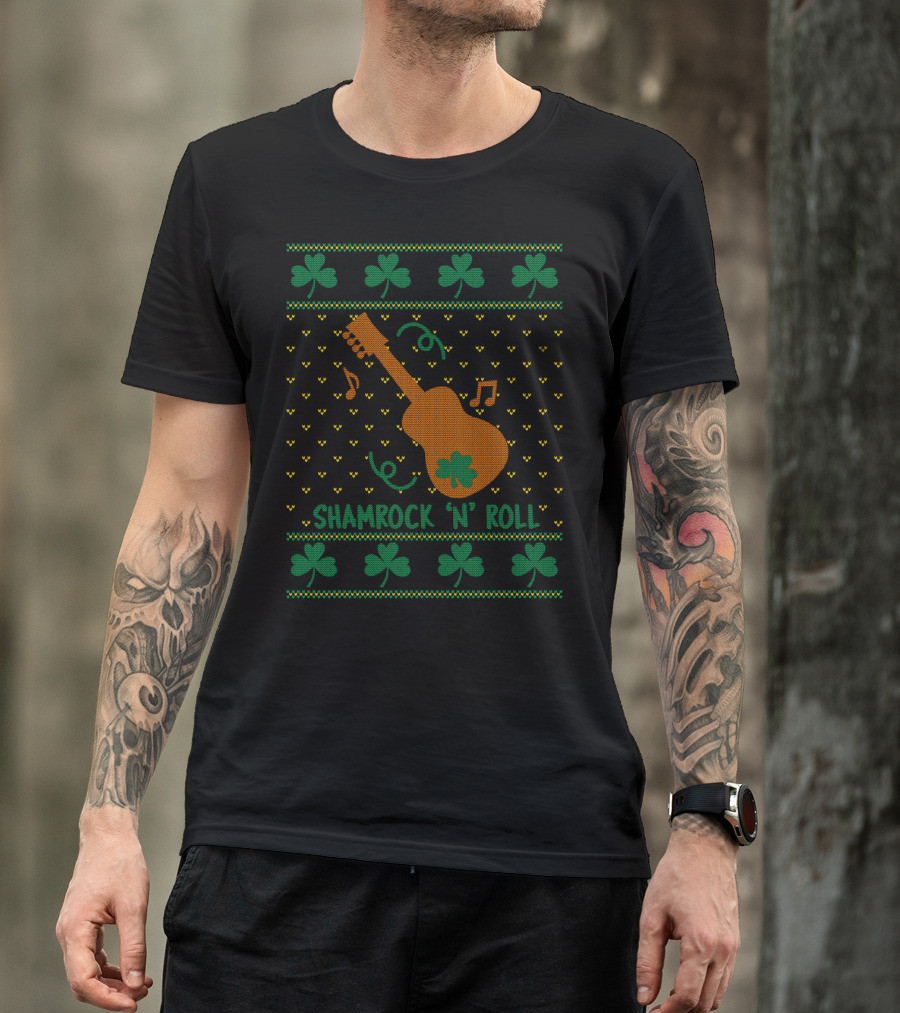 Shamrock N Roll Guitar Music Notes Ugly T-Shirt