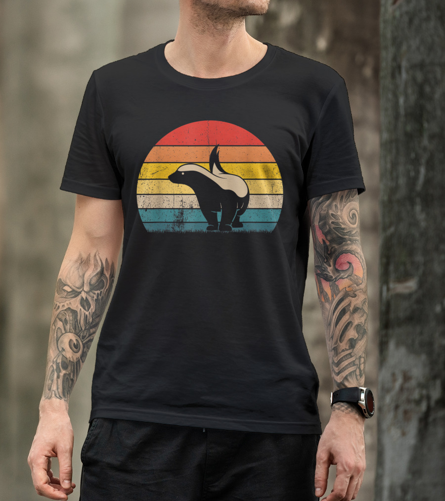 Honey Badger Vintage Sunset Silhouette Retro Style Animal T-Shirt