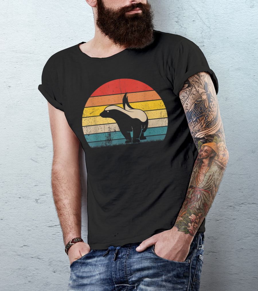 Honey Badger Vintage Sunset Silhouette Retro Style Animal T-Shirt