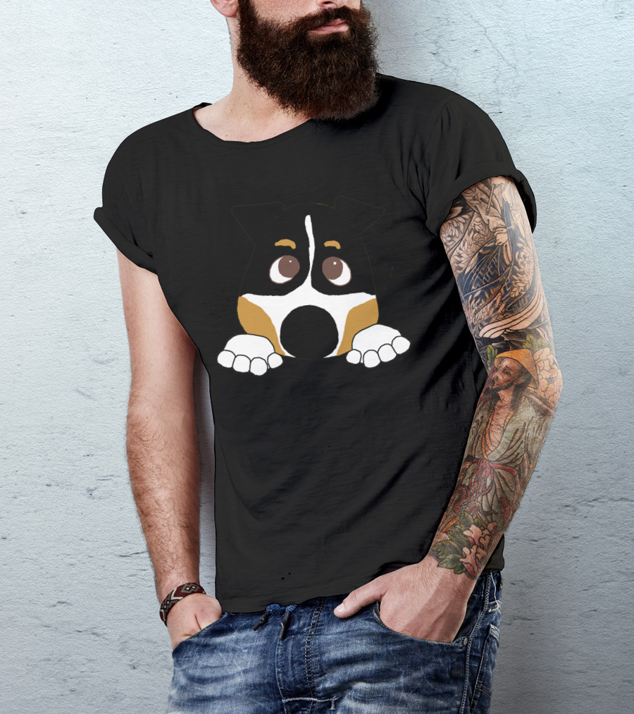 Bernese Mountain Dog Tan Peeking Adorable Cartoon Face T-Shirt