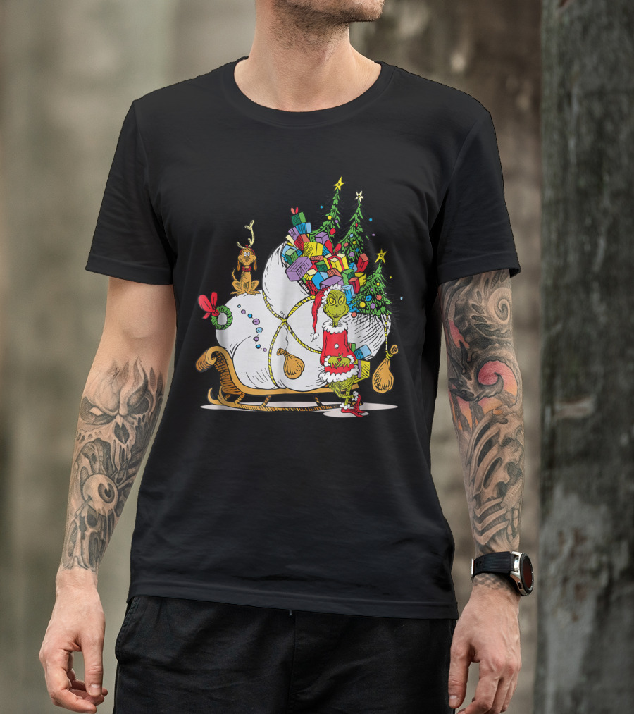 Dr Seuss Grinch Max Presents And Christmas Trees Sleigh T-Shirt