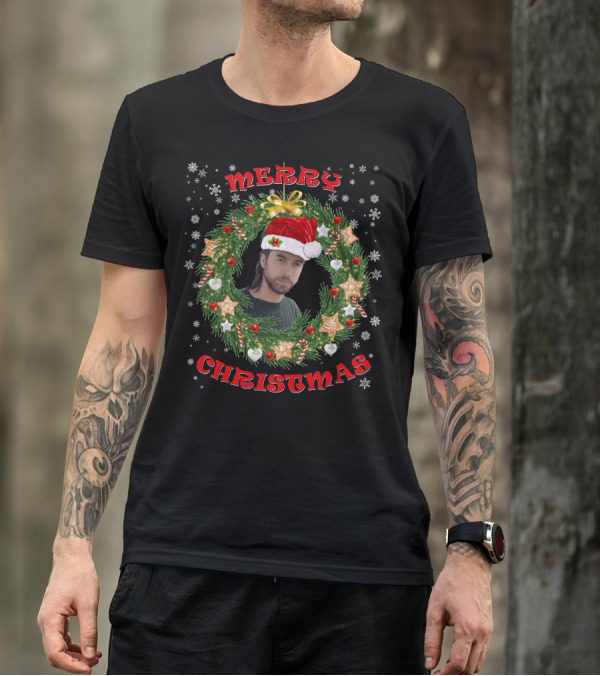 Merry Christmas Santa Hat Wreath T-Shirt