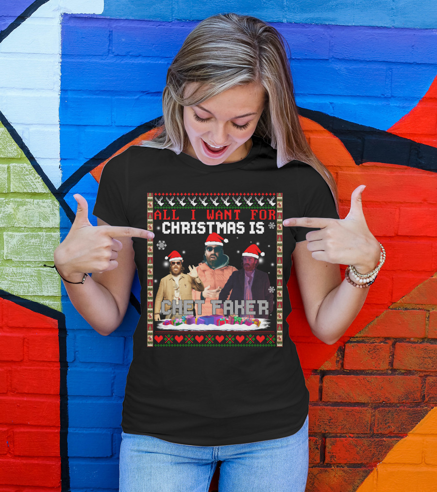 All I Want For Christmas Is Chet Faker Red Santa Hats Snowflakes Presents T-Shirt