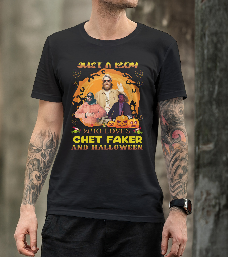 Just A Boy Who Loves Chet Faker And Halloween Pumpkins Bats T-Shirt
