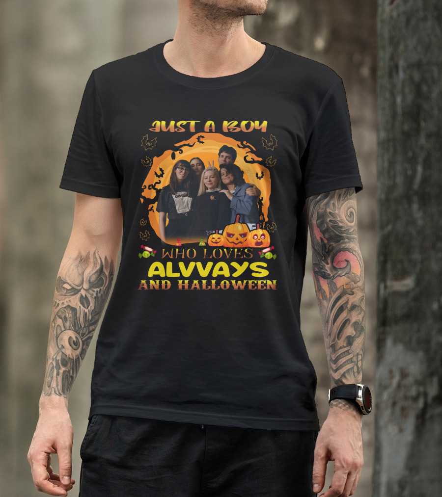 Just A Boy Who Loves Alvvays And Halloween Pumpkins And Candy T-Shirt